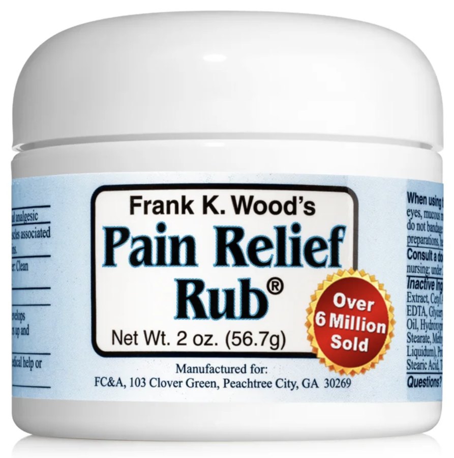 A 2 oz. jar of Frank K. Wood's Pain Relief Rub